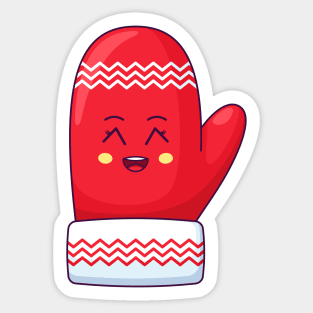 Cartoon Kawaii Left Santa Mitten with Grinning Face Sticker